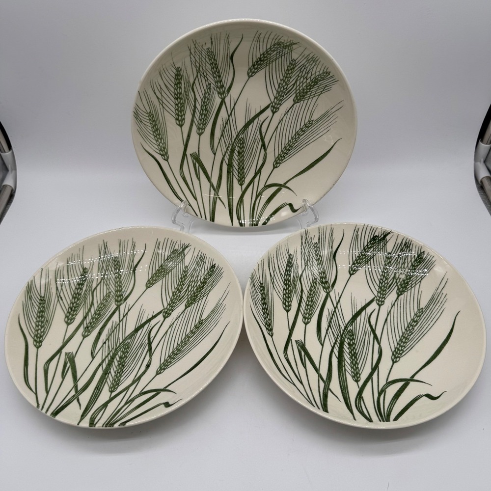 Vintage 1954 Homer Laughlin Green Wheat Coupe Bowls Set of 3 Dura-Print D54N6